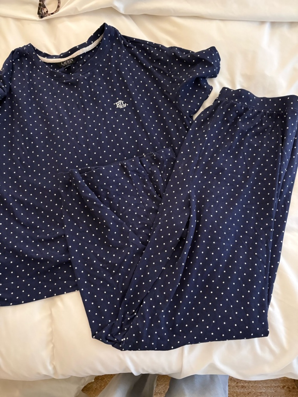 Ralph Lauren Navy Polka Dot women Pajama Set size large